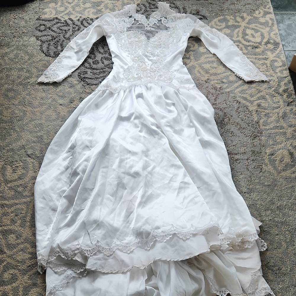 Vintage Cathedral Style Long Sleeve Beaded Wedding Dress White